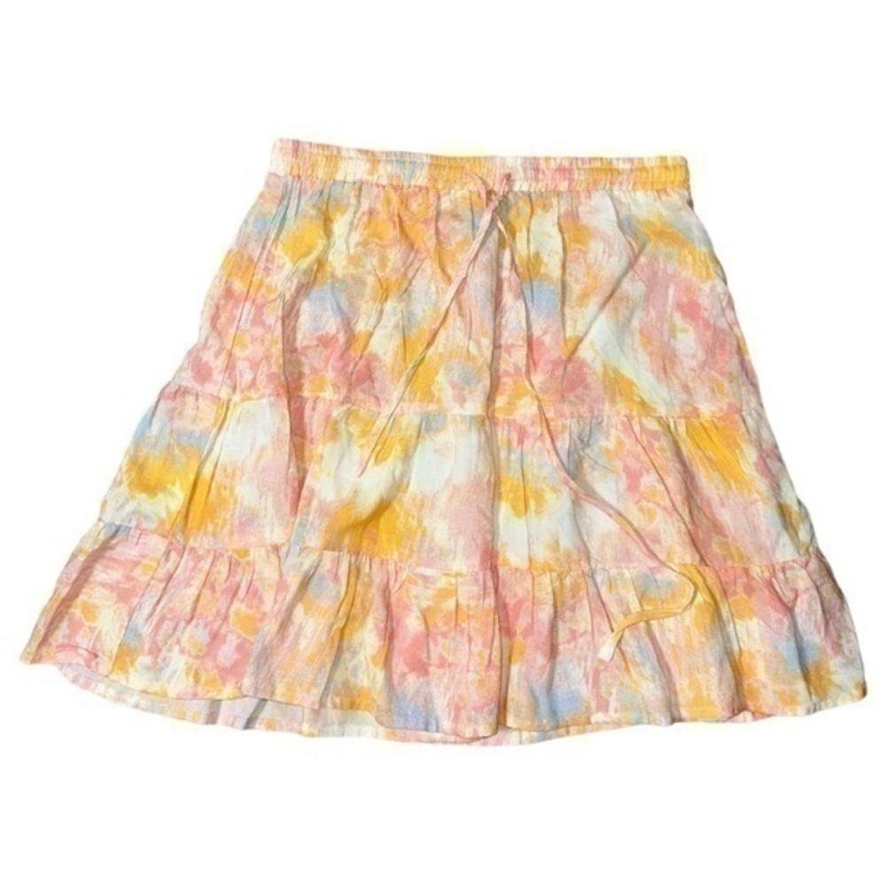 ShowPo. Australia Women’s Size 4 Yellow Pink Cream Blue Watercolor Tiered Skirt